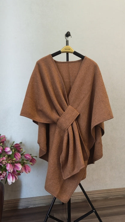 Faux Fur Collar Pom Pom Knitted Cardigan Cape - Women's Warm Winter Shawl Wrap Coat