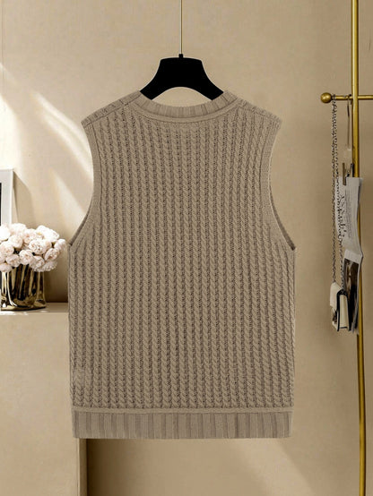 Women Sleeveless Cable Knit Sweater Vest Crew Neck Solid Acrylic Knit Tank Top