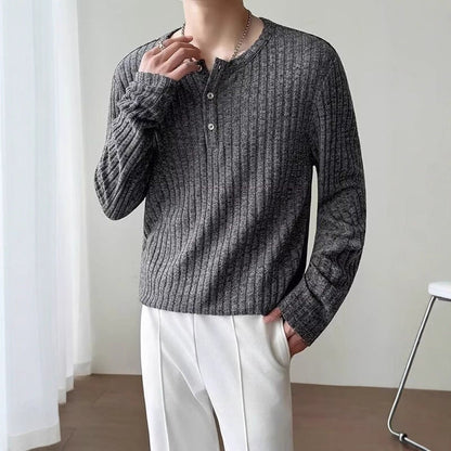 Mens Long-Sleeve T-Shirt Loose-Fit Striped All-Match Top