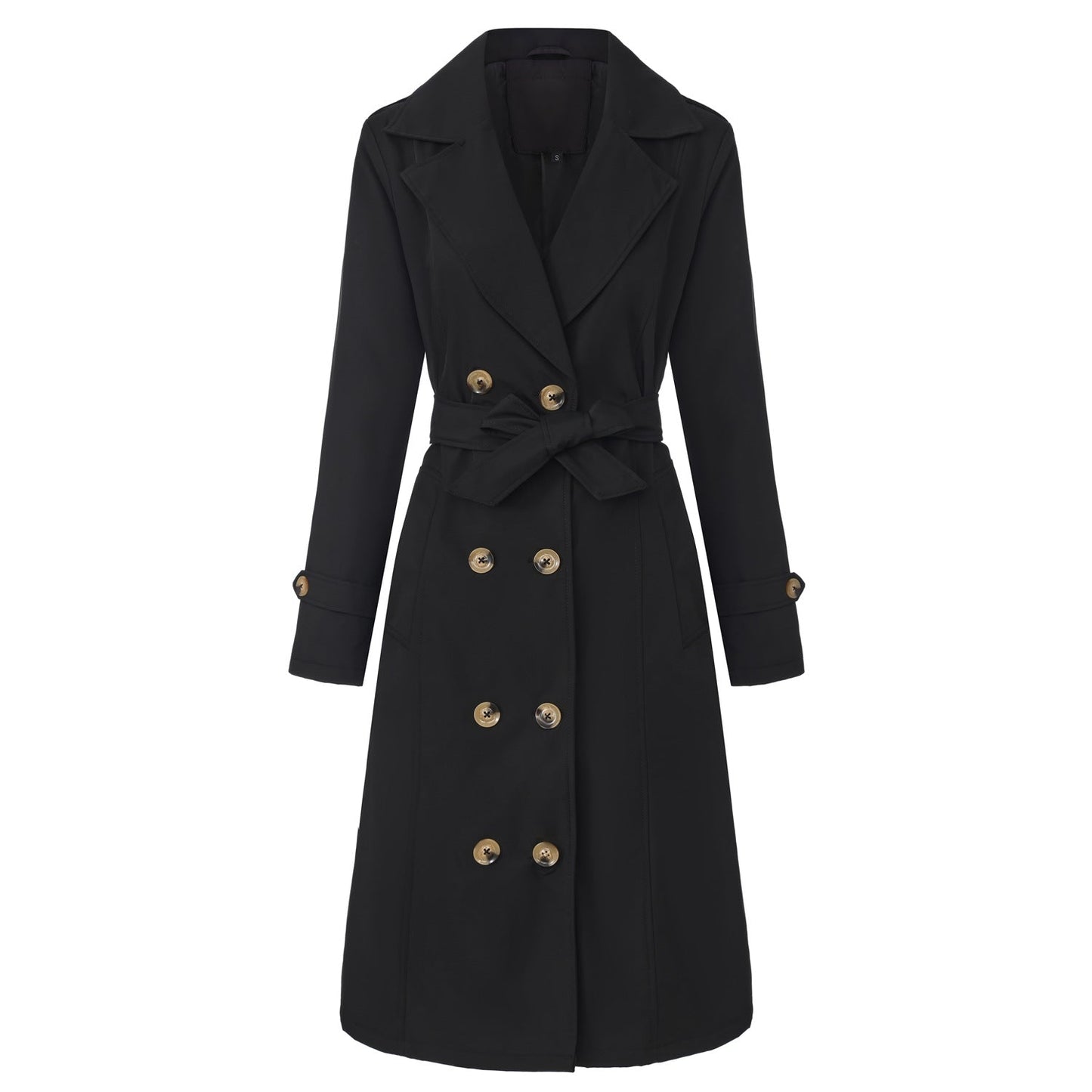 Casual Waist-cinching Long-length Elegant Womens Double-breasted Coat