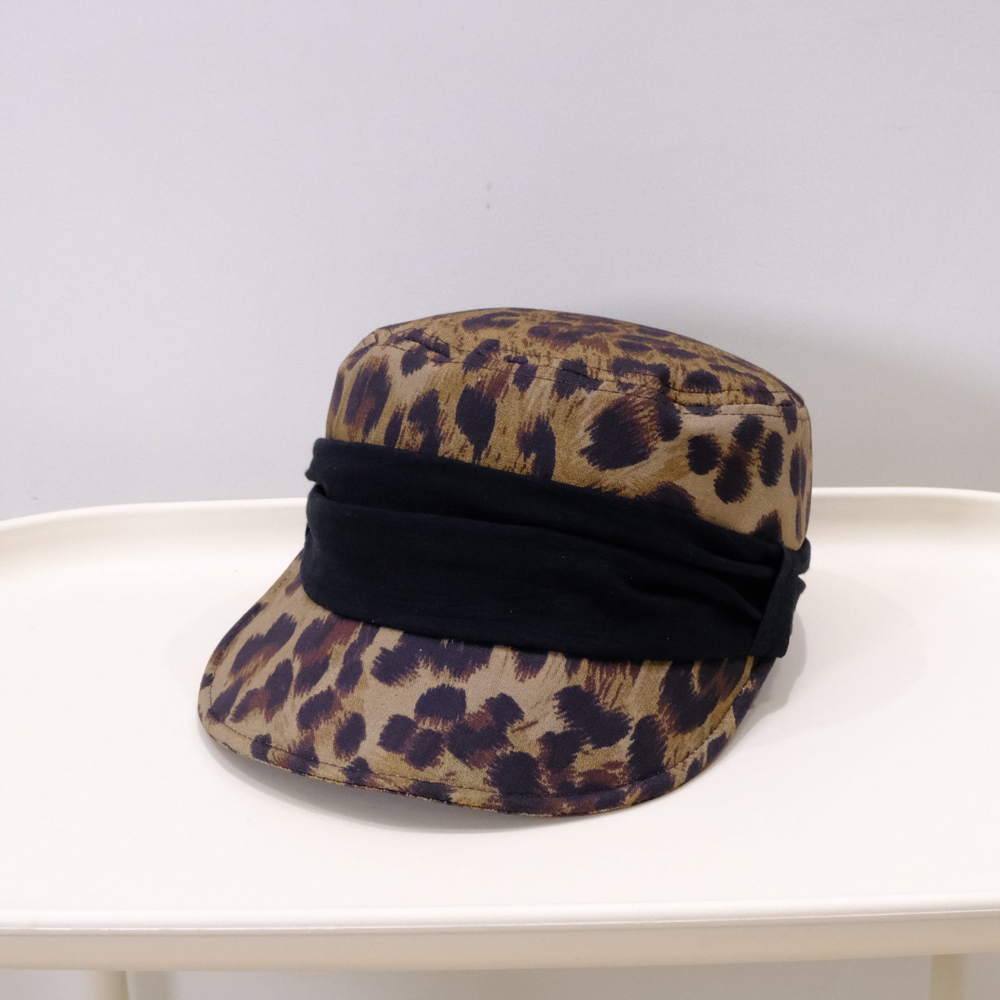 Retro Leopard Print Pleated Bow Hat For Spring And Autumn, Suitable For Both Horseback Riding And Casual Wear. Trendy For Girls With A Baseball Cap Style