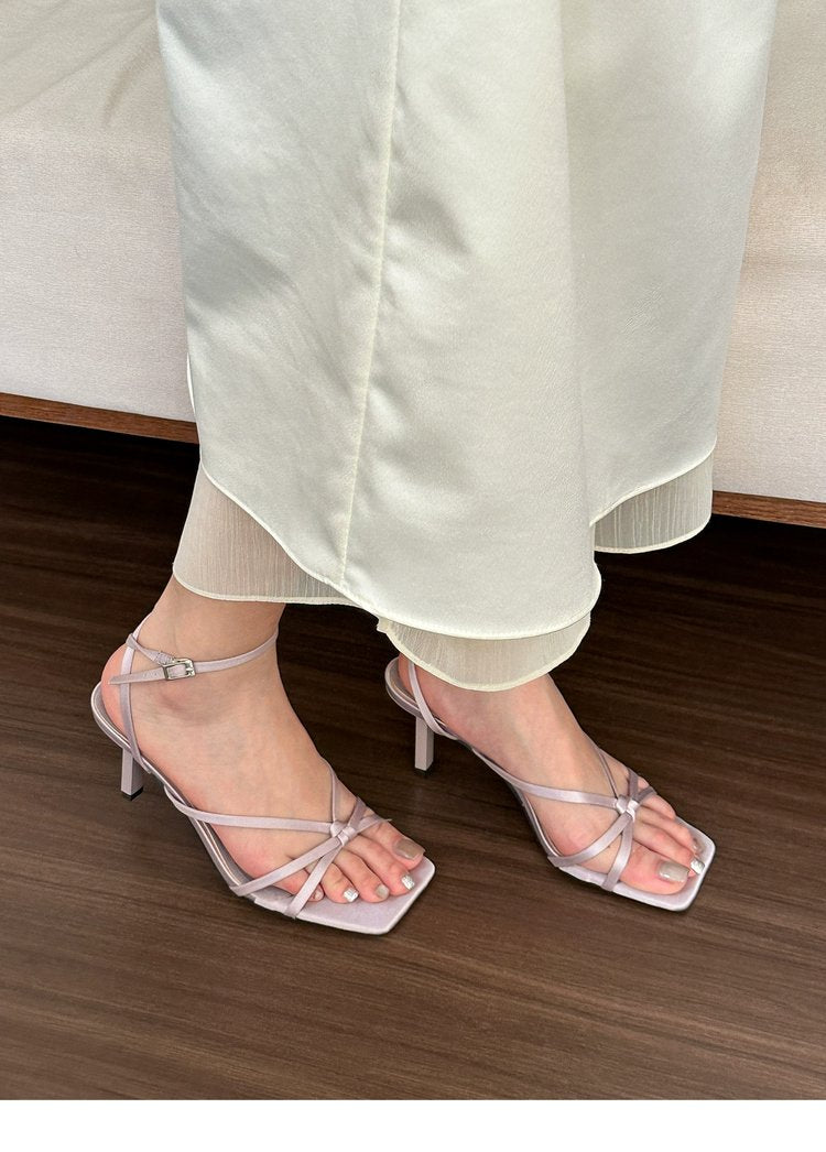 2026 New Summer French Elegant High Heel Sandals With Single Buckle Strap, Square Toe Open Toe Thin Strap Roman Shoes