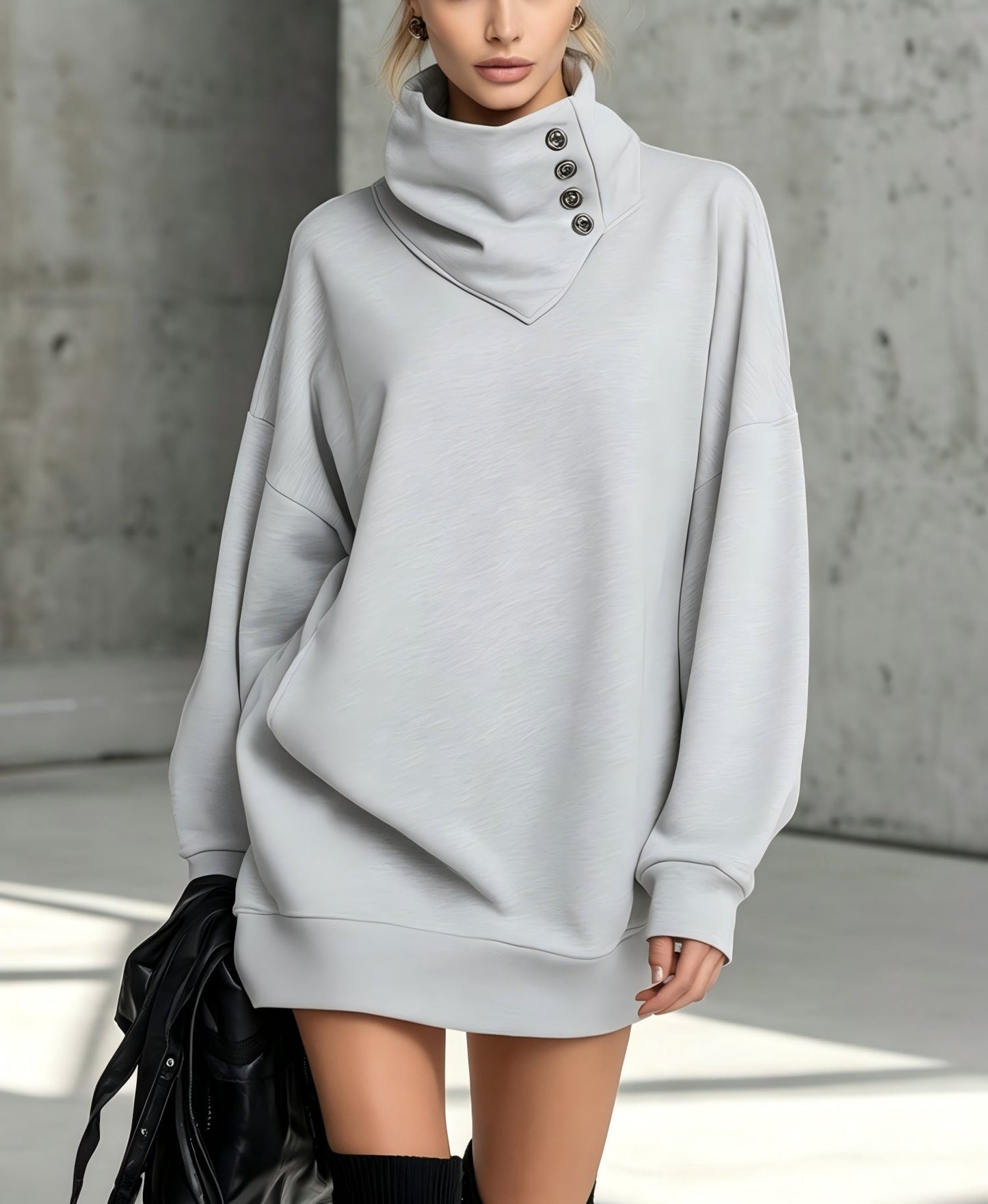 Vintage Loose-Fit Button-Down Mid-Length Womens Sweatshirt