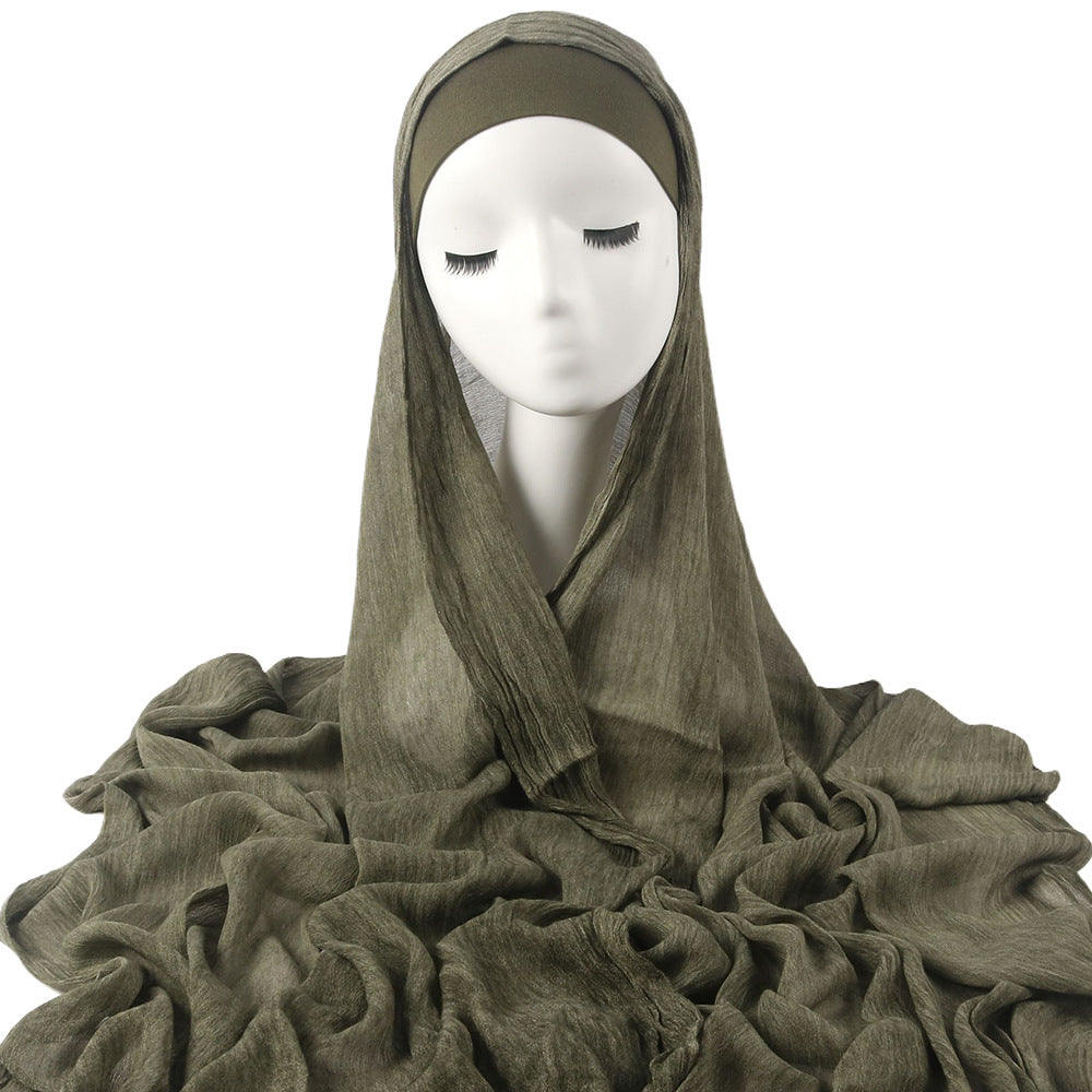 New Womens Solid-color Pleated Faux Hijab