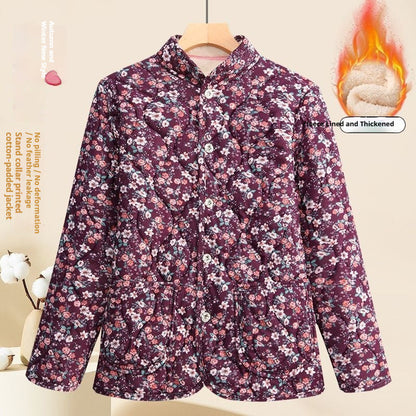 Moms Fashionable Floral Warm Padded Cotton Jacket