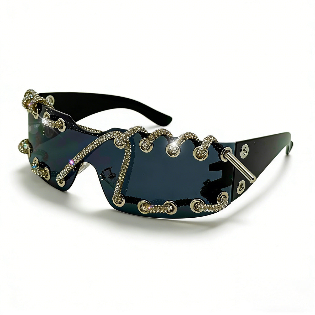 Sunglasses With Metal Ring Rivets Retro-futuristic Party Shades