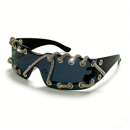 Sunglasses With Metal Ring Rivets Retro-futuristic Party Shades