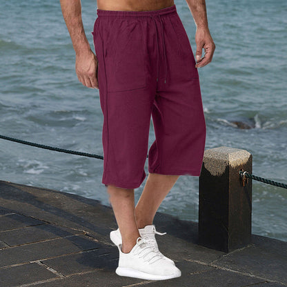 Amazon Europe And America 2026 Cross-Border Men's Casual Cotton-Linen Sports Pants Summer Cotton-Linen Cropped Casual Pants Men