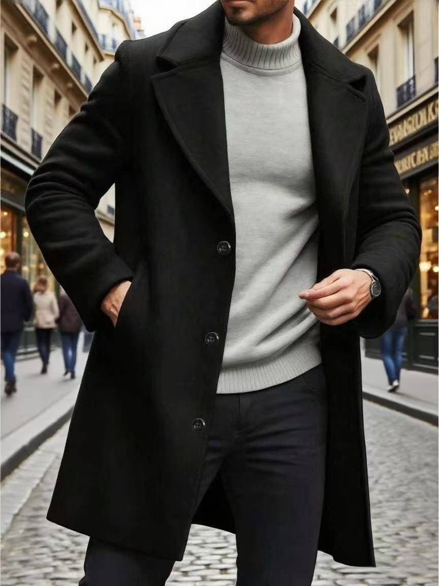 Trench Coat Notched Lapel Slim-fit Overcoat Elegant And Sophisticated Solid-color Trench
