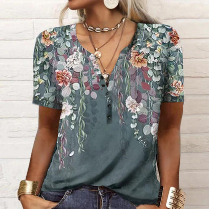 2026 Spring Summer European And American New Women's Short Sleeved Printed Casual Fashion Versatile Short Sleeved T-shirt