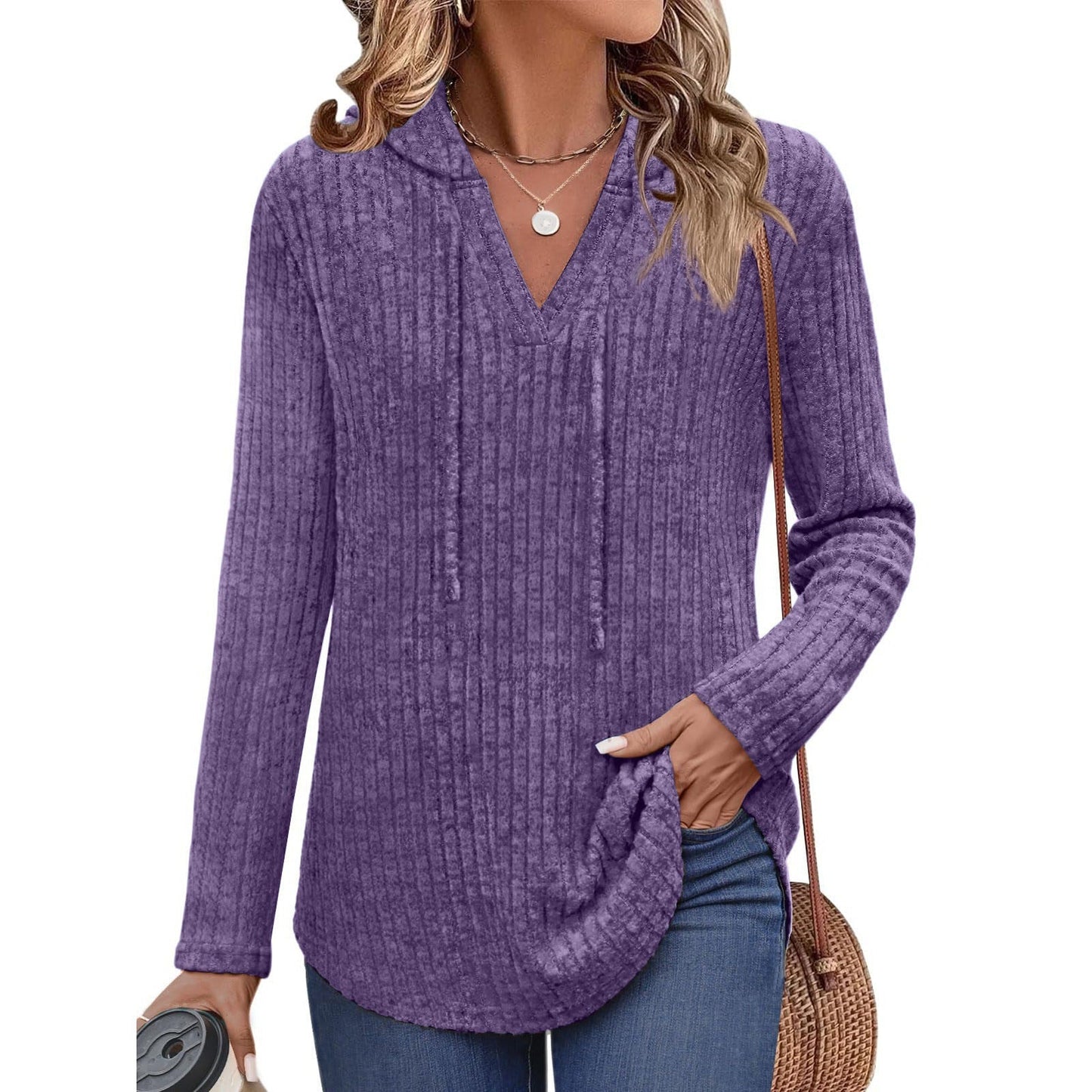 Long-sleeved Ribbed Brushed T-shirt Loose Fit