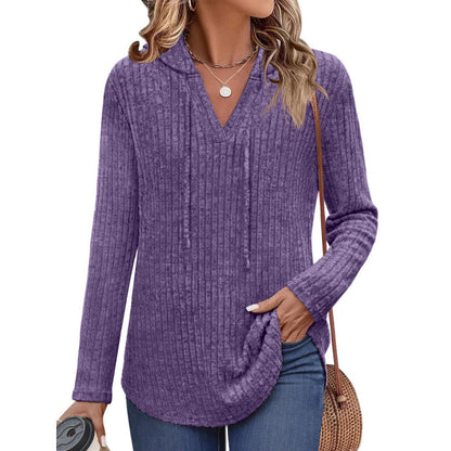 Long-sleeved Ribbed Brushed T-shirt Loose Fit