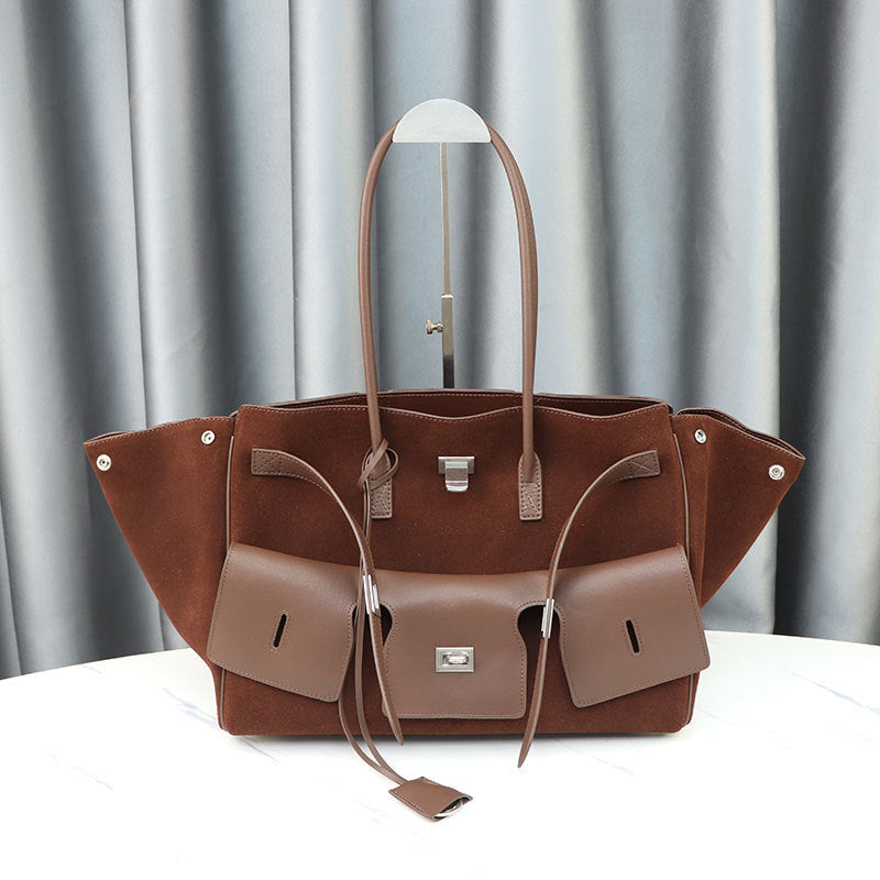 Large-Capacity Neutral-Style Tote Wing Genuine Leather Motorcycle Shoulder Bag