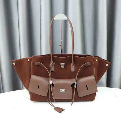 Large-Capacity Neutral-Style Tote Wing Genuine Leather Motorcycle Shoulder Bag