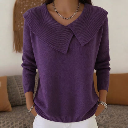 Women's Autumn  Winter New Arrival  Chic Oversized Sweater, Korean Retro Collared Knit Top, Slimming & Versatile