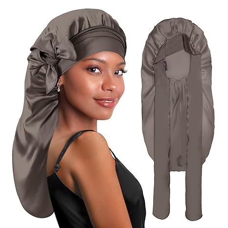 Long Double-layer Silk Sleep Cap Long-tube Hat With Elastic Brim Made From Mulberry Silk