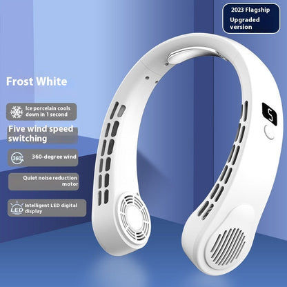 With Light Digital Display Leafless Halter Fan USB Portable Mute Lazy Student Outdoor Halter Fan