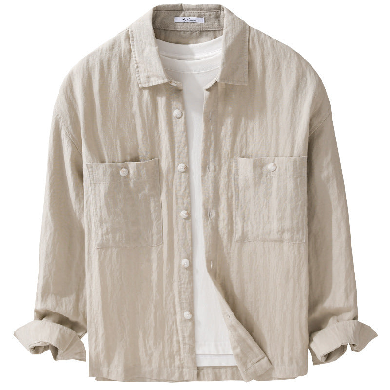Mens Linen Long-sleeve Shirt Relaxed-fit Blouse