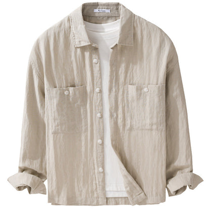 Mens Linen Long-sleeve Shirt Relaxed-fit Blouse