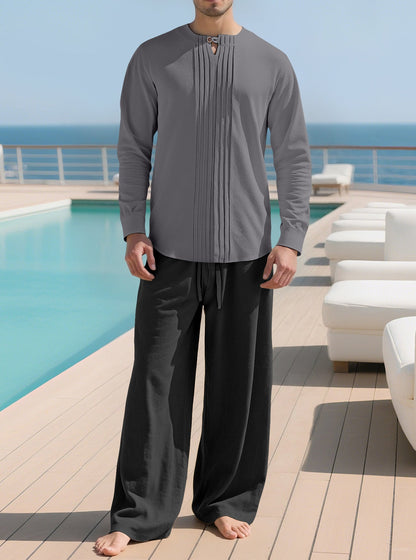Buttoned Long Sleeve Robe And Straight-leg Pants Mens Suit