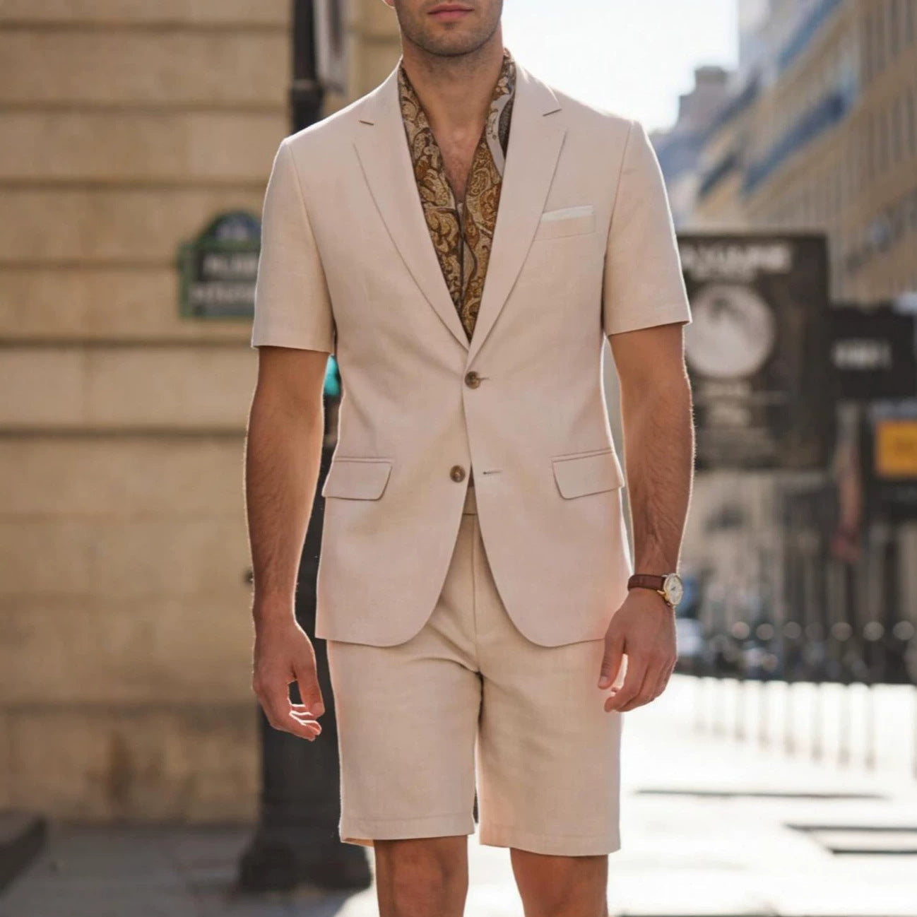 SpringSummer Mens Casual Short-Sleeve Two Piece Suit