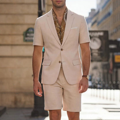 SpringSummer Mens Casual Short-Sleeve Two Piece Suit