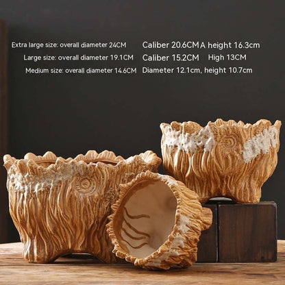 Large Ceramic Flower Pot with Tree Root Design