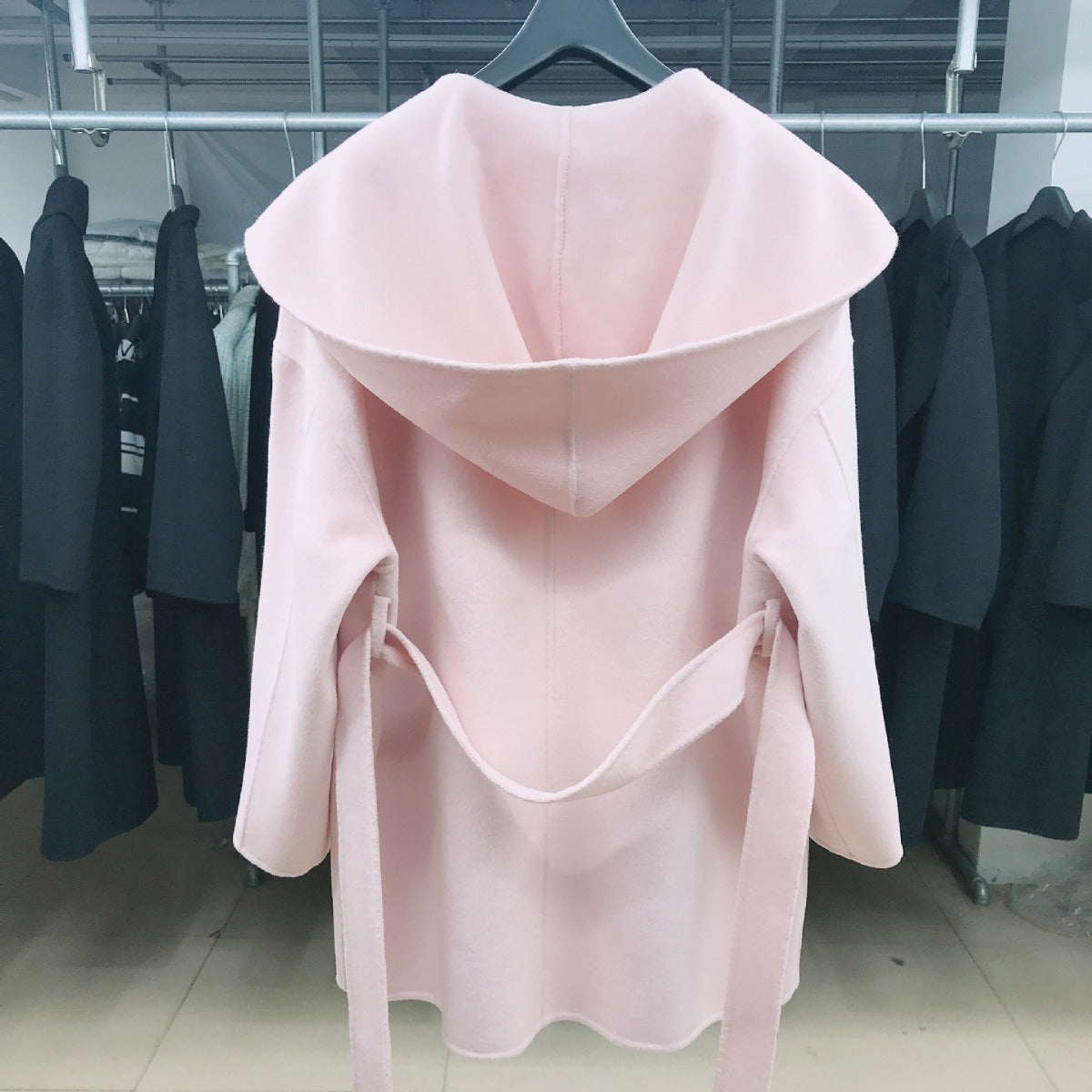 Womens Hooded Loose-fit Double-faced Cashmere Coat