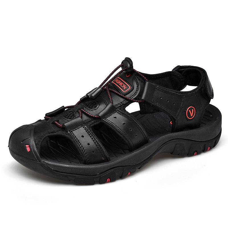 Summer Sandals Men's Large Size Baotou Casual Beach Shoes Genuine Leather Men's Outdoor Sports River Sandals And Slippers Trendy