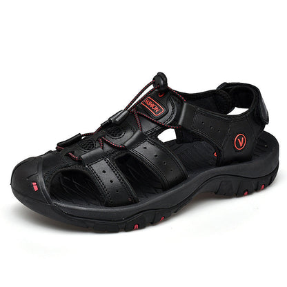 Summer Sandals Men's Large Size Baotou Casual Beach Shoes Genuine Leather Men's Outdoor Sports River Sandals And Slippers Trendy