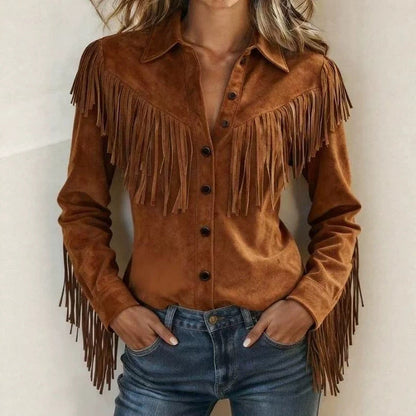 Womens Stylish Loose-fitting Jacket With Tassel Detailing
