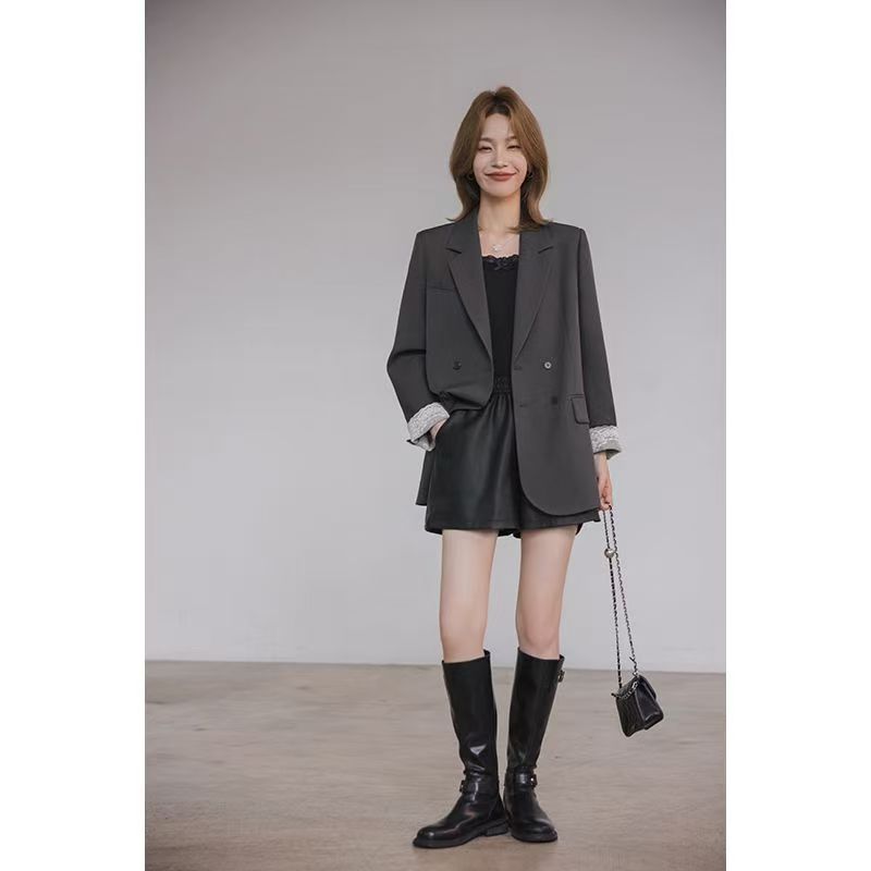 Gray Korean-style Loose Casual Blazer For Women