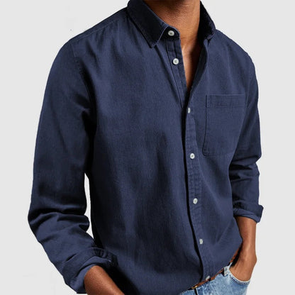 Cross-border Amazon Foreign Trade Europe And The United States Men's New Lapel Solid Color Shirt Men's Retro Long Sleeve Shirt