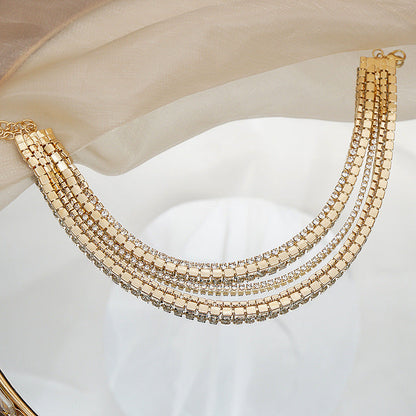 European And American Simple And Fashionable Neck Chain Claw Chain Inlaid With Diamond Rhinestone Multilayer Clavicle Chain