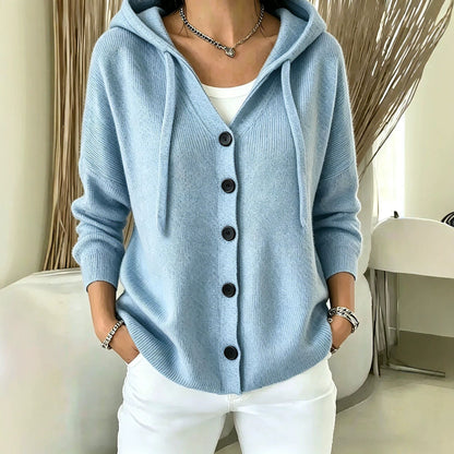Womens European And American-style Autumnwinter New Hooded Knit Cardigan
