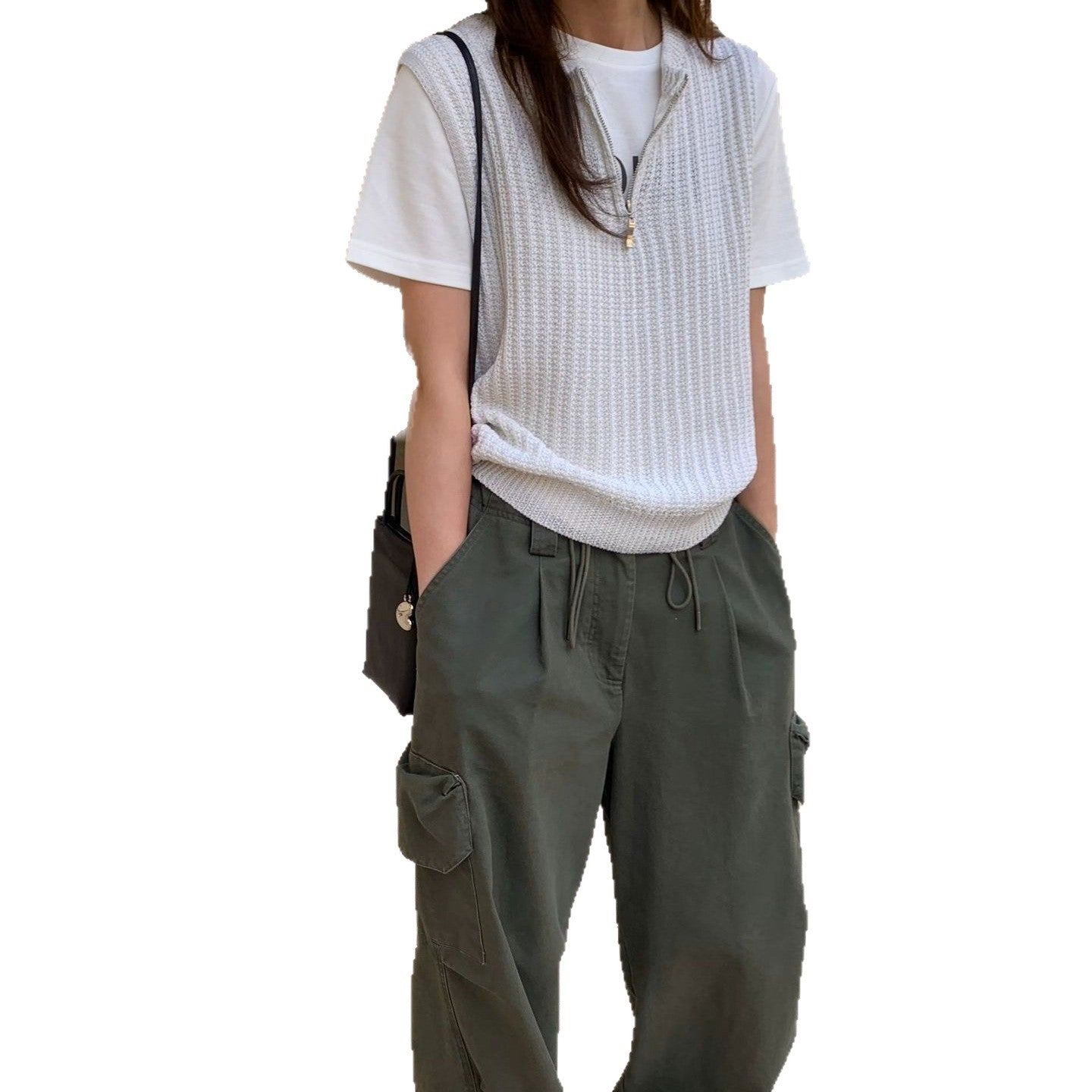 Sleeveless Knitted Outerwear Fashionable Ribbed Vest For Women