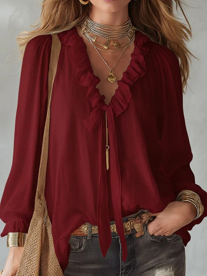 Ladies' Fashion V-neck Loose Shirt Top