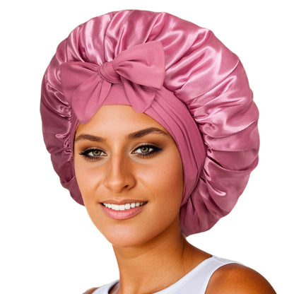 Double-layer Satin Bow Wide-brimmed Hat