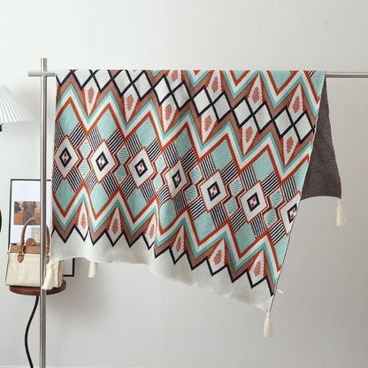 Ethnic-style Knitted Tassel Shawl