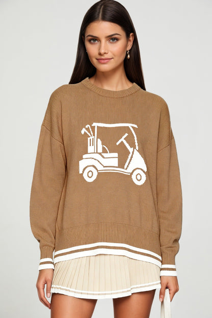 Round-neck Loose-fit Long-sleeve Jacquard-knit Pullover Sweater Top