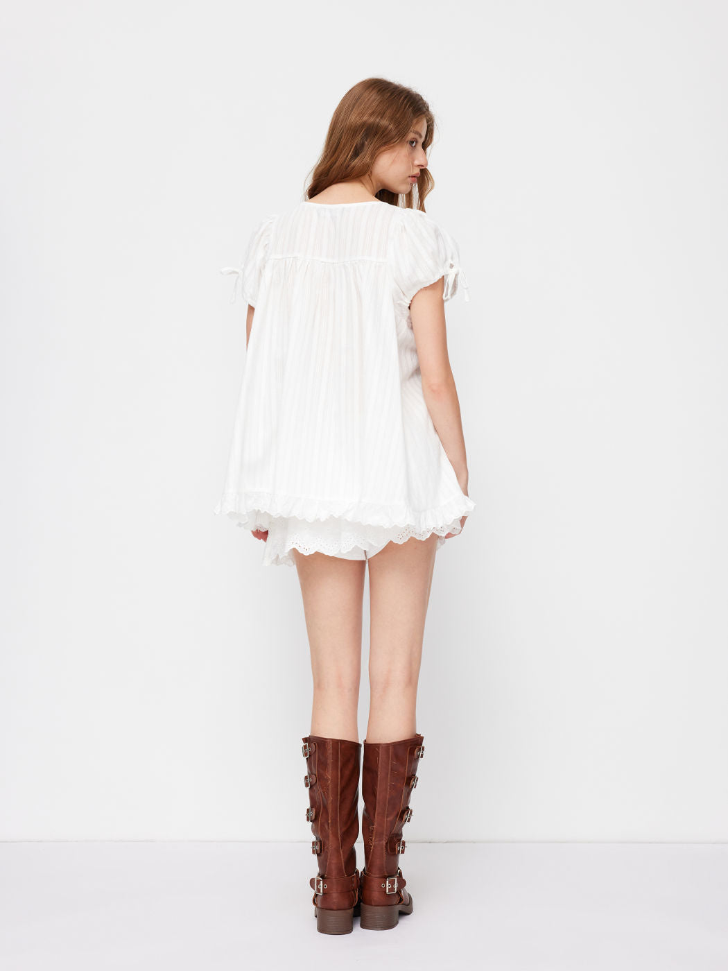 Casual Square Collar Ruffled Short-sleeved Shirt