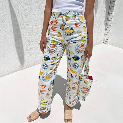 Printed High-quality Fashionable Casual Denim Womens Pants