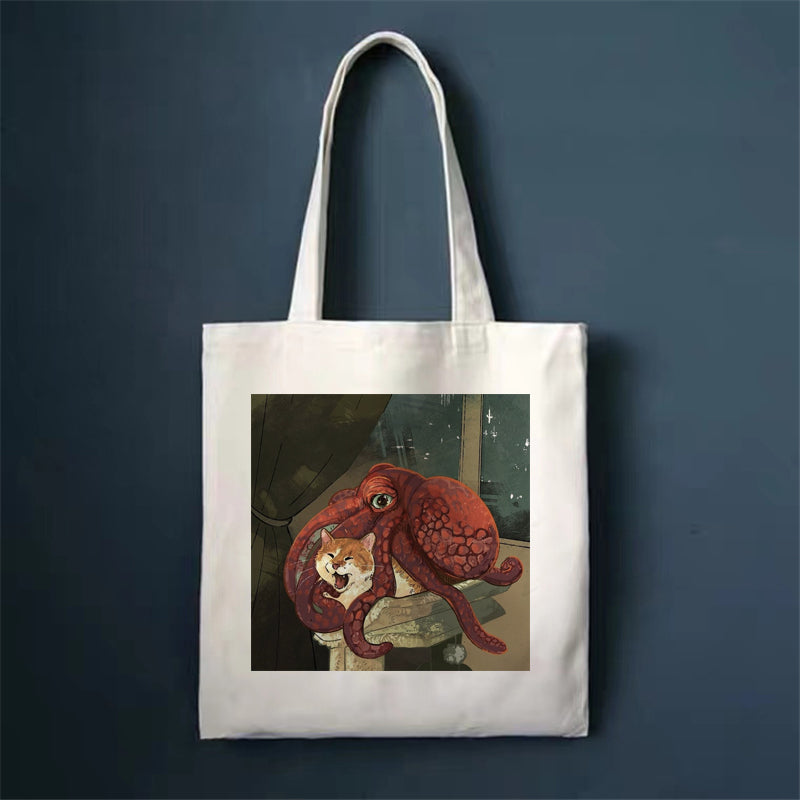 Download main imagesDownload variant imagesDownload description imagesCute Cat Shopping Bag Shopper Bags Tote Canvas Bag Harajuku Reusable Large Capacity Kawaii Women Casual Shoulder Bag Handbag