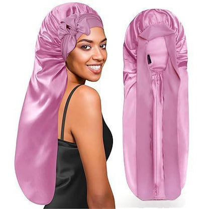 Long Double-layer Silk Sleep Cap Long-tube Hat With Elastic Brim Made From Mulberry Silk
