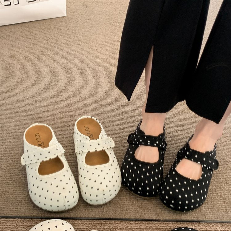 Small Retro Polka Dot Mary Jane Slippers, Women's Sponge Cake Boken Shoes, Thick Sole