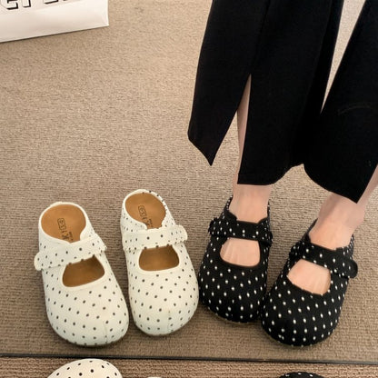Small Retro Polka Dot Mary Jane Slippers, Women's Sponge Cake Boken Shoes, Thick Sole