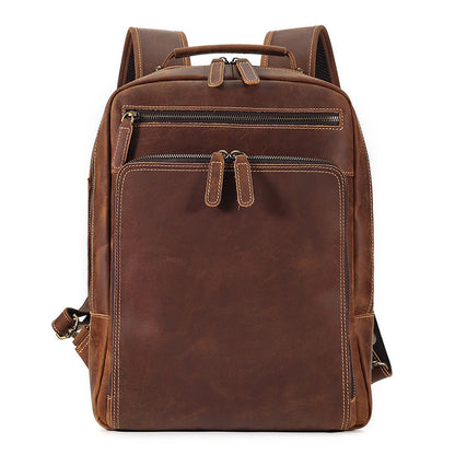 New Outdoor Travel Backpack Men's Backpack Genuine Leather Men's Bag Business Leisure Crazy Horse Leather Backpack