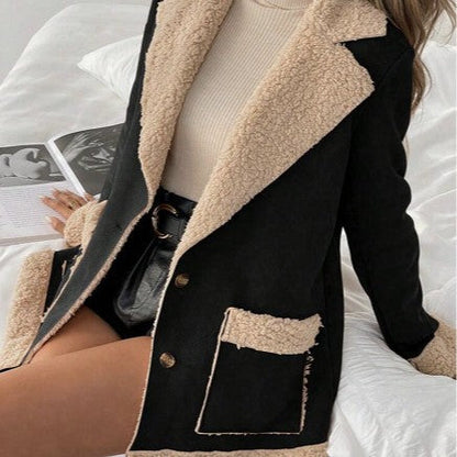 Suede-and-corduroy-blend Lambswool Coat For Women