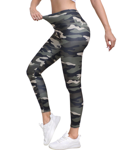 Popular Women's High-Waisted Camouflage Print Leggings Autumn And Winter Fleece Elastic Waistband Tights Fitness Sports Butt Lift