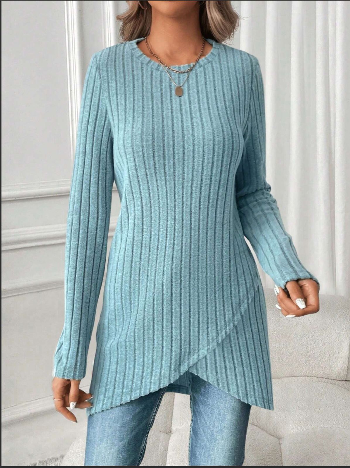New Womens European And American-style Round-neck Casual Long-sleeve Top